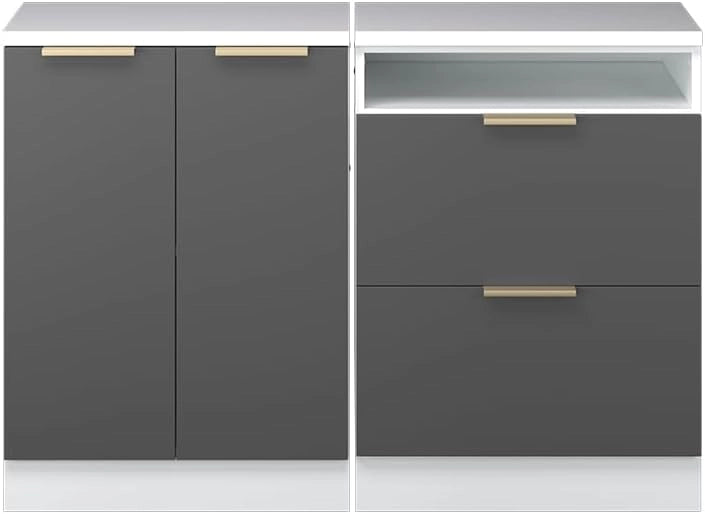 Set di mobili sottotetto Rion, Antracite-oro, 120 cm Set di 2 carcasse armadio profondità 60 cm, adatto per il salvaspazio sotto tetti spioventi