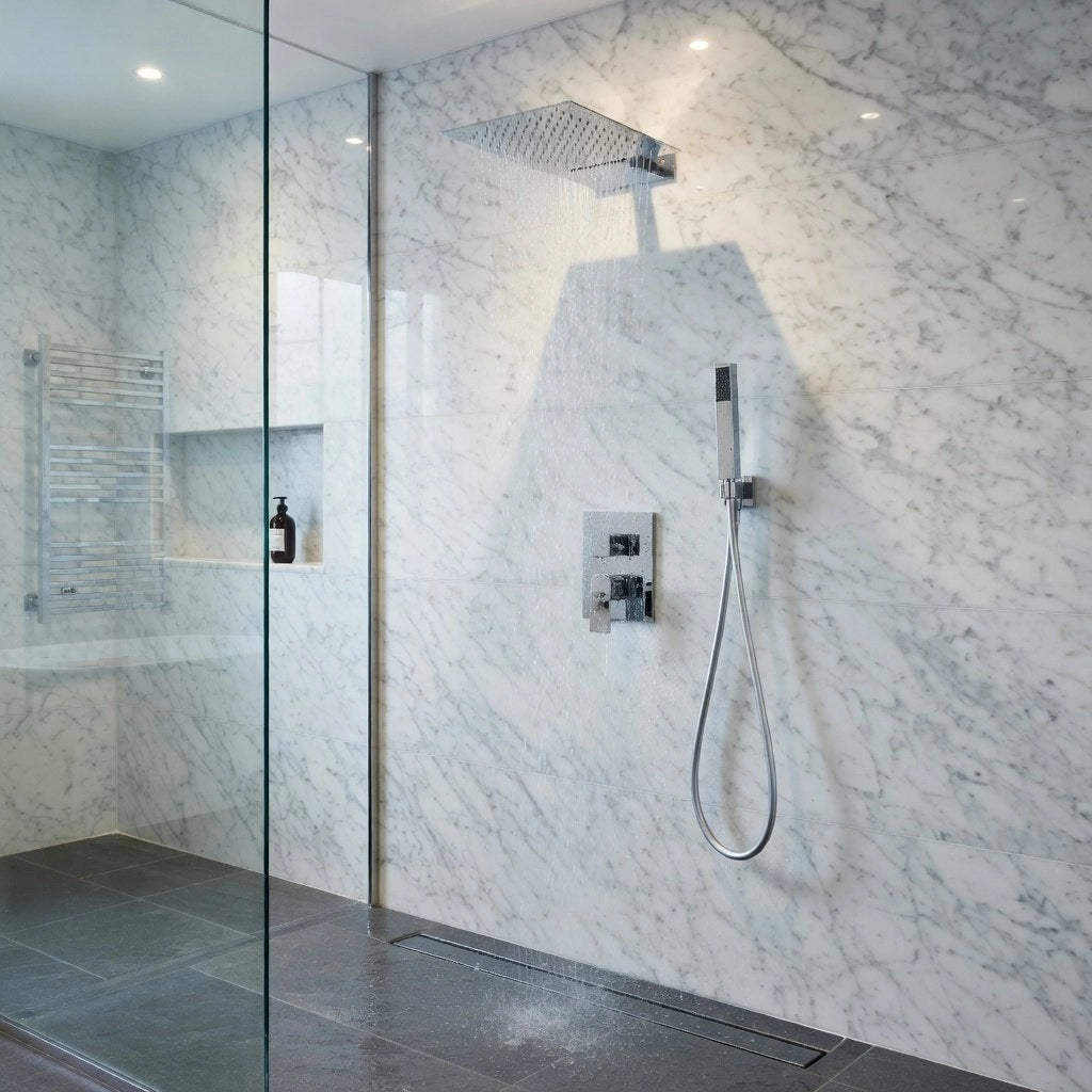 Set doccia completo di incasso doccia, soffione e doccetta quadro Cromato SY-1016C TOKYO
