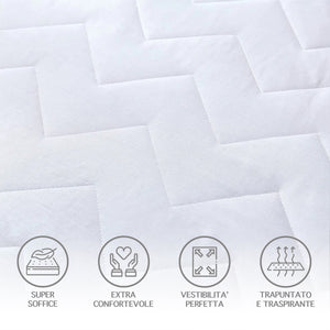 Coprimaterasso Trapuntato Con Angoli Elasticizzati Anallergico Traspirante Lenzuolo SalvaMaterasso Silenzioso - Bianco - Matrimoniale