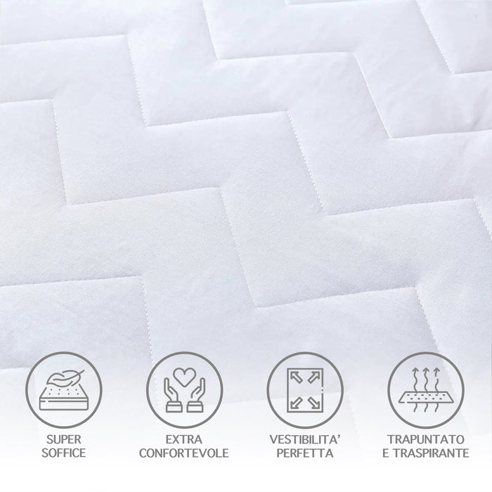 Coprimaterasso Trapuntato Con Angoli Elasticizzati Anallergico Traspirante Lenzuolo SalvaMaterasso Silenzioso - Bianco - Matrimoniale