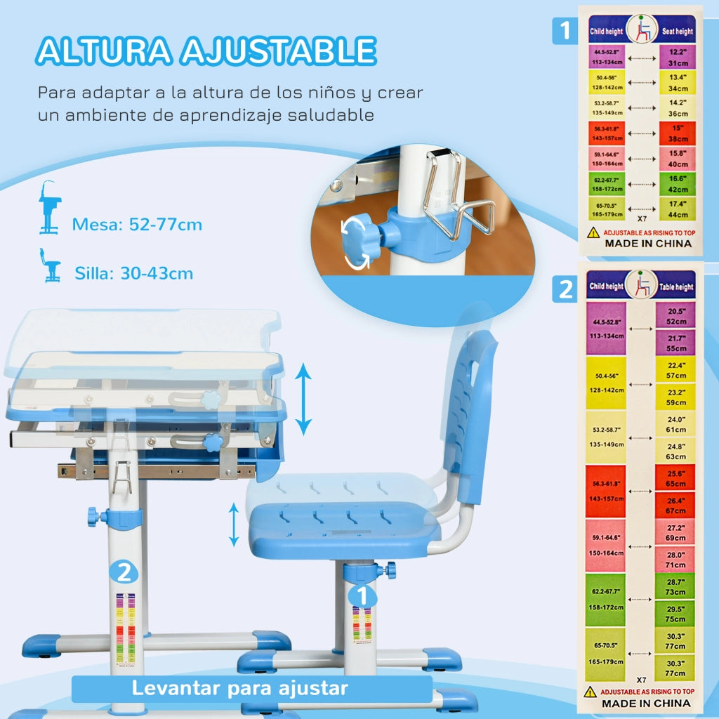 Scrivania bambini regolabile con sedia ¨C zephmum ¨C blu 66x47x77 cm