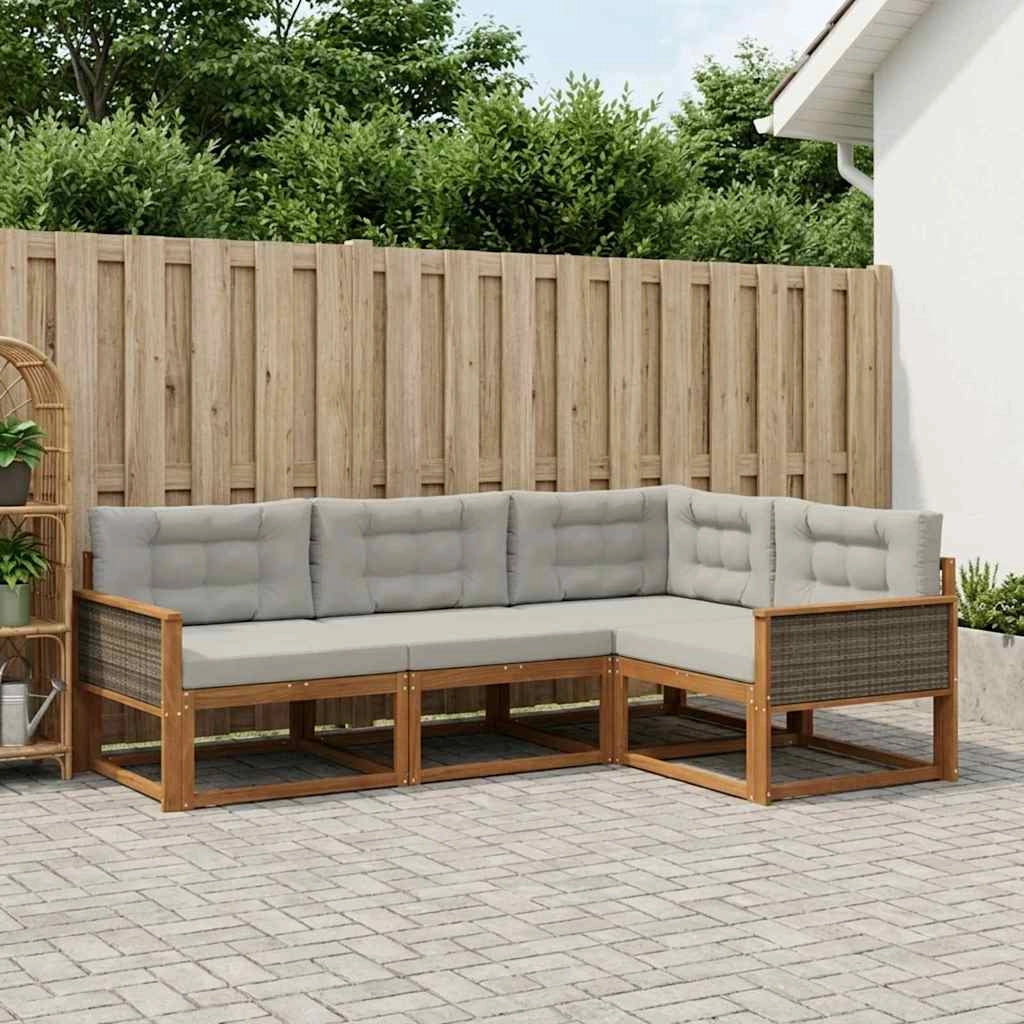Set di divani da esterno 4 pz Naturale e Grigio chiaro 3382519