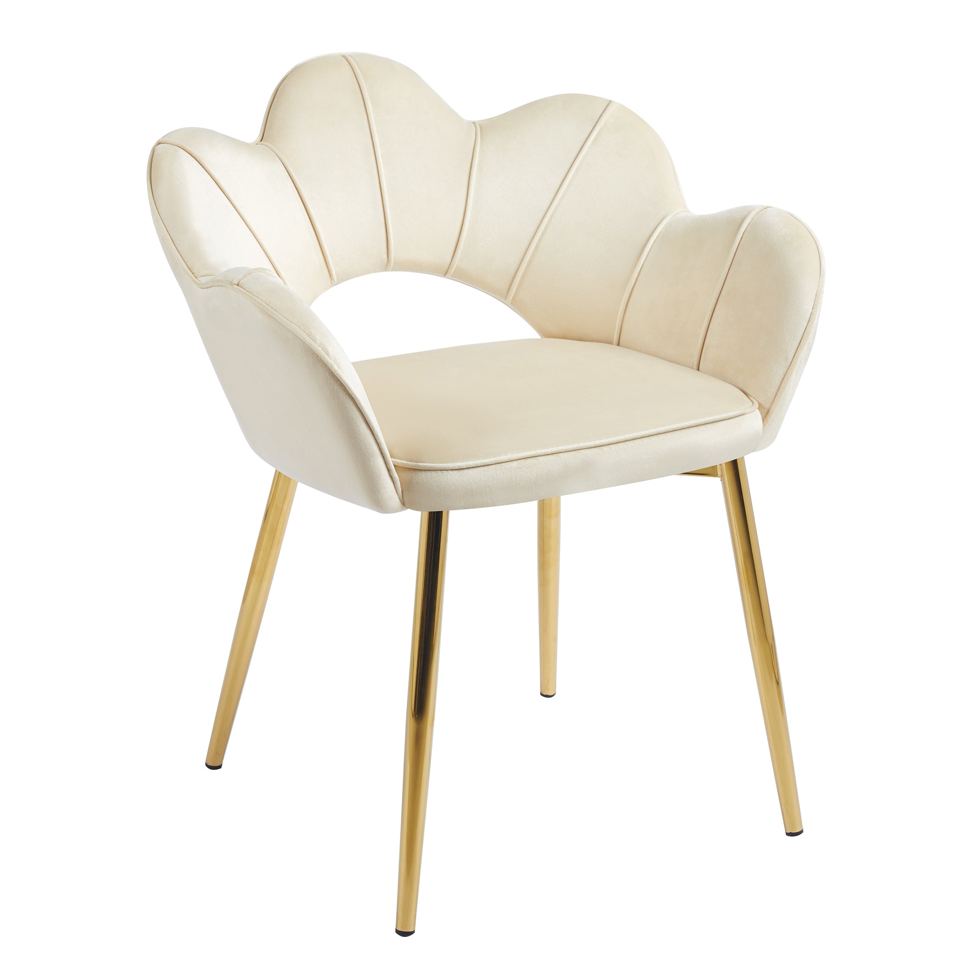 Poltrona Camera da Letto in Velluto Design Moderno, Sedia Conchiglia con Gambe in Metallo Placcato Oro Poltroncina da Salotto e Cucina con Seduta Morbida Imbottita Modello Fiorella - Beige