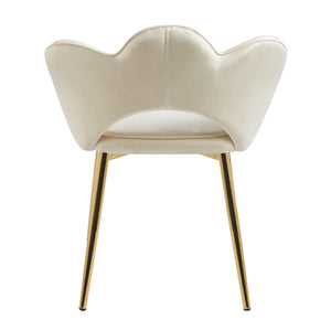 Poltrona Camera da Letto in Velluto Design Moderno, Sedia Conchiglia con Gambe in Metallo Placcato Oro Poltroncina da Salotto e Cucina con Seduta Morbida Imbottita Modello Fiorella - Beige