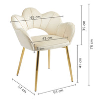 Poltrona Camera da Letto in Velluto Design Moderno, Sedia Conchiglia con Gambe in Metallo Placcato Oro Poltroncina da Salotto e Cucina con Seduta Morbida Imbottita Modello Fiorella - Beige