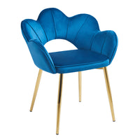 Poltrona Camera da Letto in Velluto Design Moderno, Sedia Conchiglia con Gambe in Metallo Placcato Oro Poltroncina da Salotto e Cucina con Seduta Morbida Imbottita Modello Fiorella - Blu