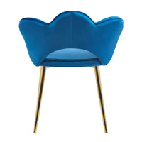 Poltrona Camera da Letto in Velluto Design Moderno, Sedia Conchiglia con Gambe in Metallo Placcato Oro Poltroncina da Salotto e Cucina con Seduta Morbida Imbottita Modello Fiorella - Blu