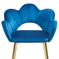 Poltrona Camera da Letto in Velluto Design Moderno, Sedia Conchiglia con Gambe in Metallo Placcato Oro Poltroncina da Salotto e Cucina con Seduta Morbida Imbottita Modello Fiorella - Blu