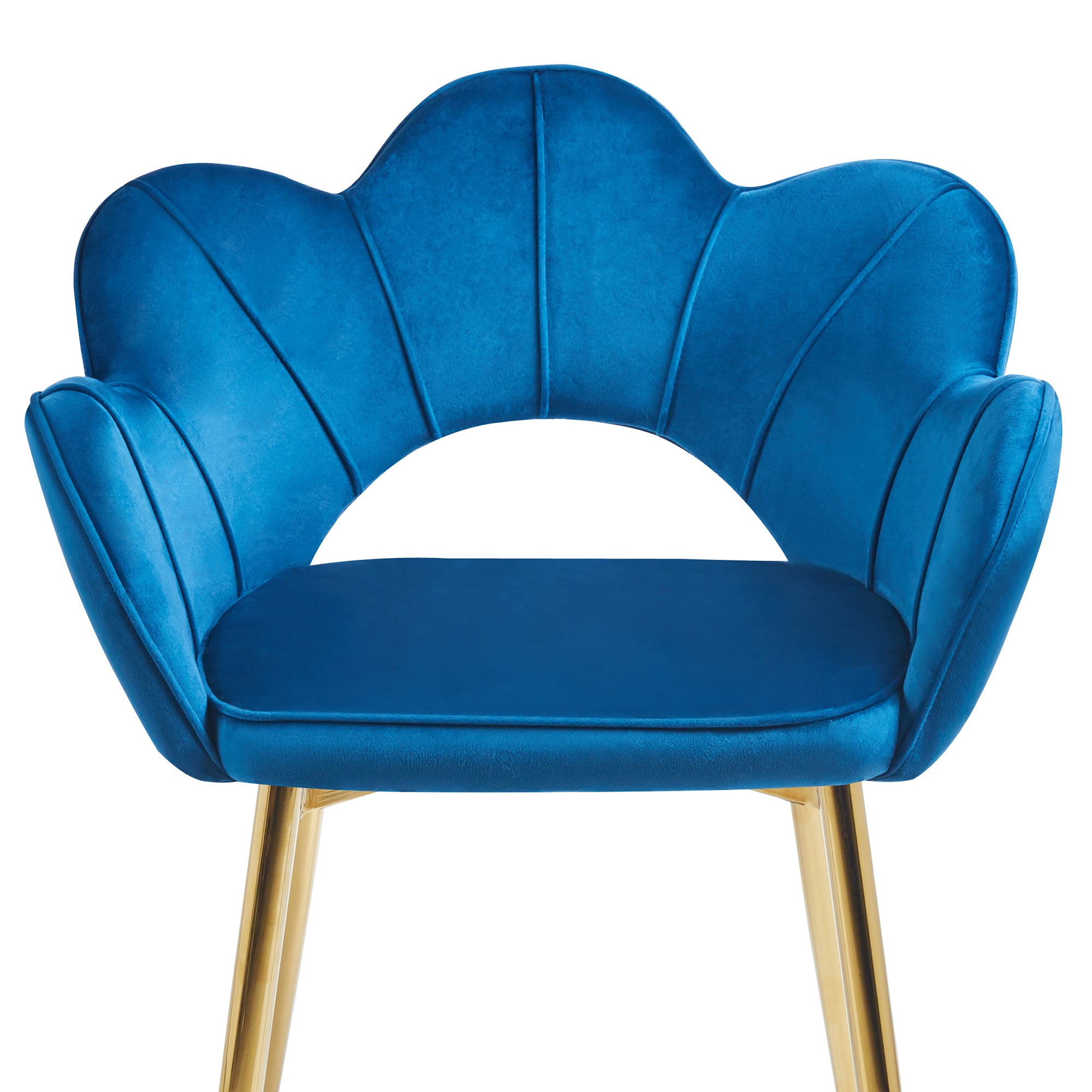 Poltrona Camera da Letto in Velluto Design Moderno, Sedia Conchiglia con Gambe in Metallo Placcato Oro Poltroncina da Salotto e Cucina con Seduta Morbida Imbottita Modello Fiorella - Blu