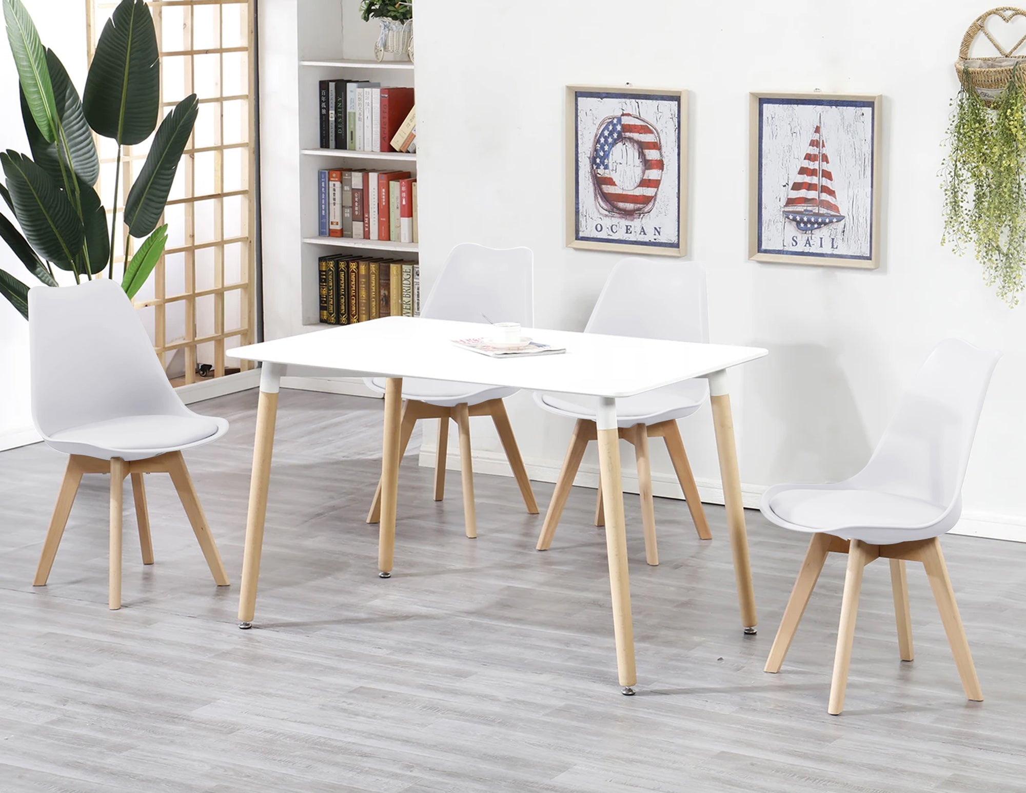 Set 4 Sedie Sala Da Pranzo Ufficio Con Gambe In Legno Di Faggio Schienale Ergonomico Seduta Imbottita In SimilPelle Sedia Cucina Soggiorno Sala Attesa Eleganti Moderne Robuste Solide - Bianco