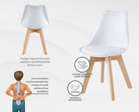 Set 4 Sedie Sala Da Pranzo Ufficio Con Gambe In Legno Di Faggio Schienale Ergonomico Seduta Imbottita In SimilPelle Sedia Cucina Soggiorno Sala Attesa Eleganti Moderne Robuste Solide - Bianco