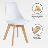 Set 4 Sedie Sala Da Pranzo Ufficio Con Gambe In Legno Di Faggio Schienale Ergonomico Seduta Imbottita In SimilPelle Sedia Cucina Soggiorno Sala Attesa Eleganti Moderne Robuste Solide - Bianco
