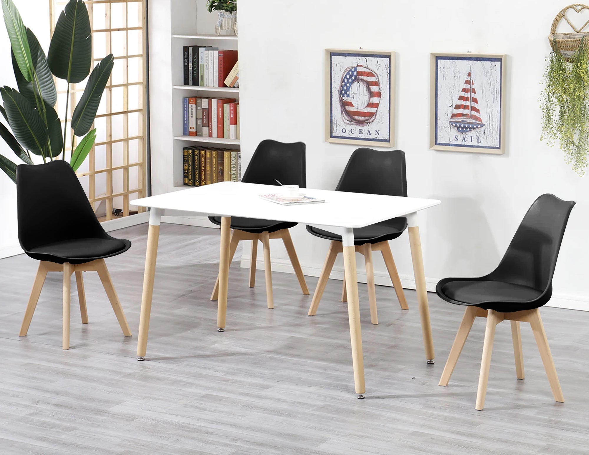 Set 4 Sedie Sala Da Pranzo Ufficio Con Gambe In Legno Di Faggio Schienale Ergonomico Seduta Imbottita In SimilPelle Sedia Cucina Soggiorno Sala Attesa Eleganti Moderne Robuste Solide - Nero