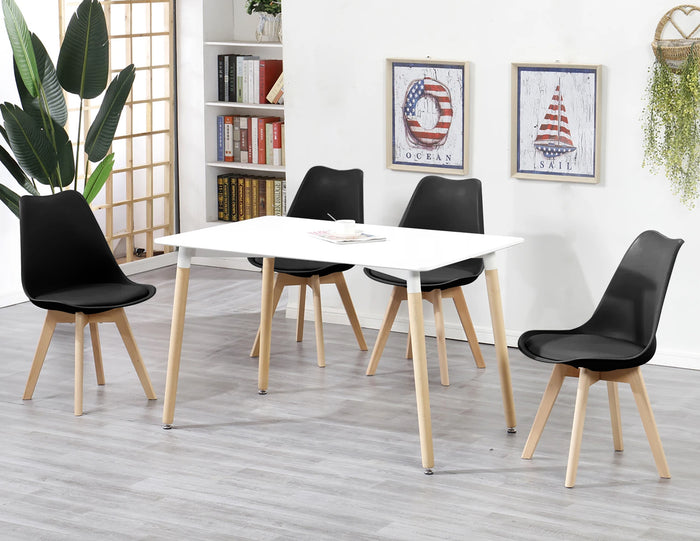 Set 4 Sedie Sala Da Pranzo Ufficio Con Gambe In Legno Di Faggio Schienale Ergonomico Seduta Imbottita In SimilPelle Sedia Cucina Soggiorno Sala Attesa Eleganti Moderne Robuste Solide - Nero