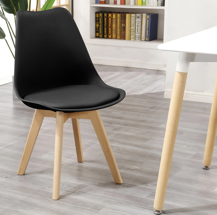 Set 4 Sedie Sala Da Pranzo Ufficio Con Gambe In Legno Di Faggio Schienale Ergonomico Seduta Imbottita In SimilPelle Sedia Cucina Soggiorno Sala Attesa Eleganti Moderne Robuste Solide - Nero