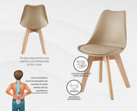 Set 4 Sedie Sala Da Pranzo Ufficio Con Gambe In Legno Di Faggio Schienale Ergonomico Seduta Imbottita In SimilPelle Sedia Cucina Soggiorno Sala Attesa Eleganti Moderne Robuste Solide - Tortora