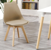 Set 4 Sedie Sala Da Pranzo Ufficio Con Gambe In Legno Di Faggio Schienale Ergonomico Seduta Imbottita In SimilPelle Sedia Cucina Soggiorno Sala Attesa Eleganti Moderne Robuste Solide - Tortora