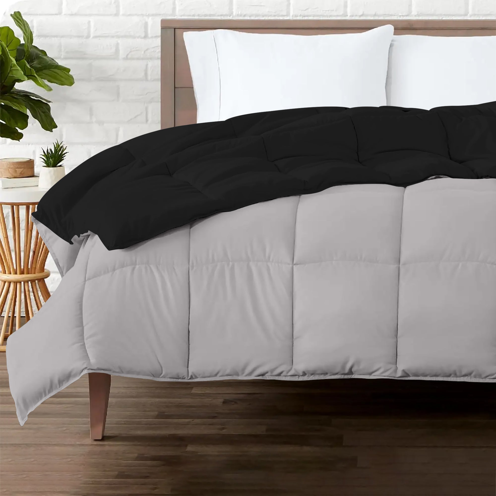 Piumino Letto invernale in Piuma d'Oca 90/10 Double Face 350 Gr/Mq Coperta Inverno Piumone Caldo Trapuntato Trapunta - Piazza e mezza - NeroGrigio