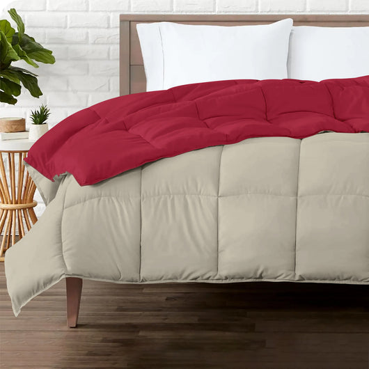 Piumino Letto invernale in Piuma d'Oca 90/10 Double Face 350 Gr/Mq Coperta Inverno Piumone Caldo Trapuntato Trapunta - Matrimoniale - PannaBordeaux