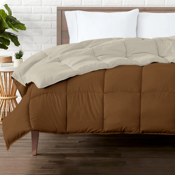 Piumino Letto invernale in Piuma d'Oca 90/10 Double Face 350 Gr/Mq Coperta Inverno Piumone Caldo Trapuntato Trapunta - Singola - PannaMarrone