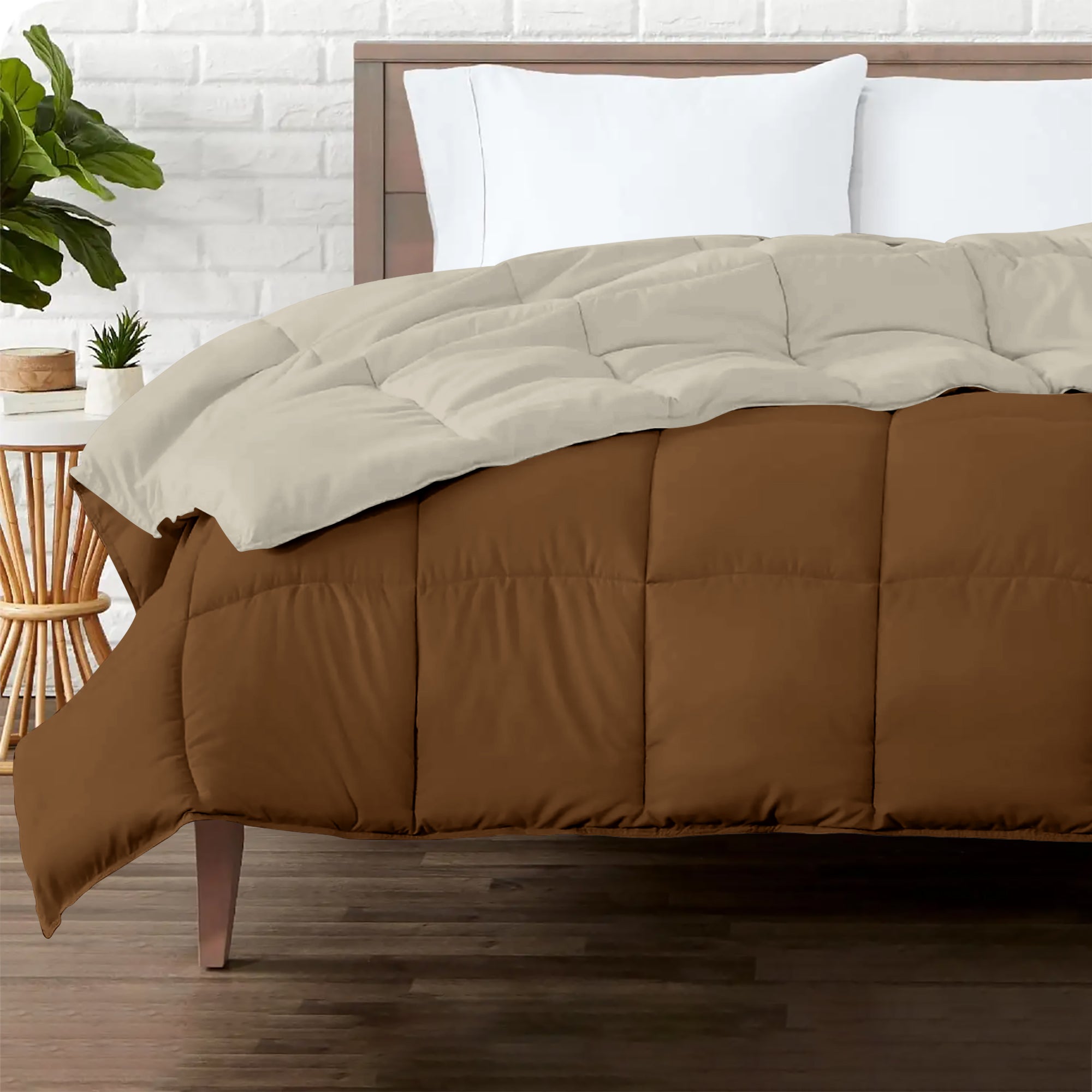 Piumino Letto invernale in Piuma d'Oca 90/10 Double Face 350 Gr/Mq Coperta Inverno Piumone Caldo Trapuntato Trapunta - Piazza e mezza - PannaMarrone