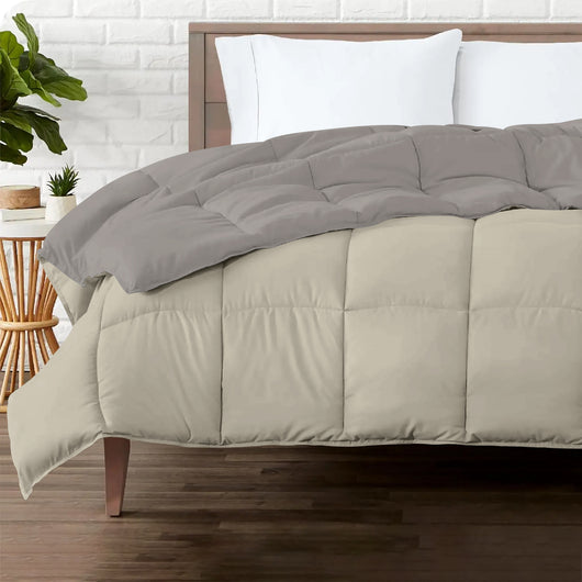 Piumino Letto invernale in Piuma d'Oca 90/10 Double Face 350 Gr/Mq Coperta Inverno Piumone Caldo Trapuntato Trapunta - Singola - PannaTortora