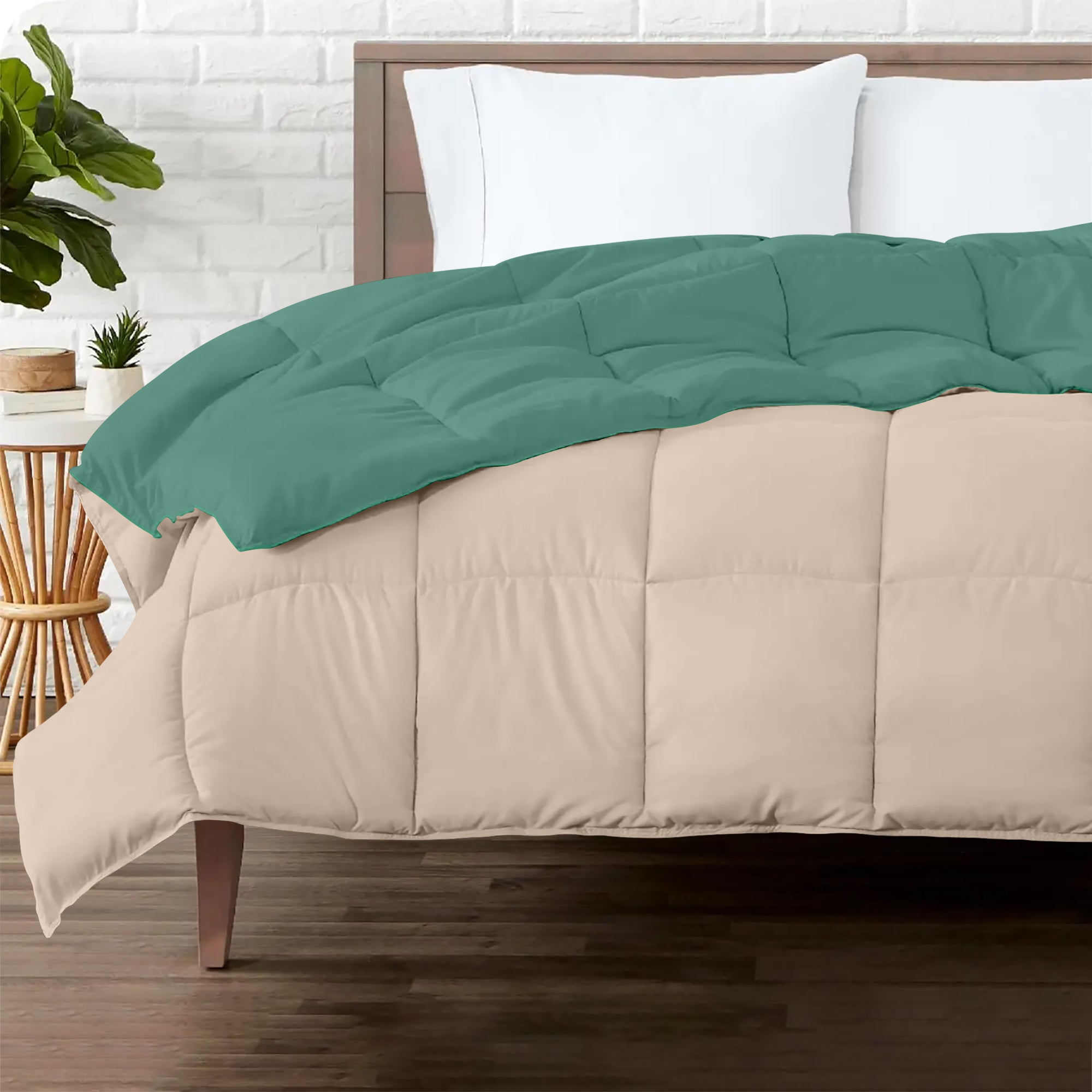 Piumino Letto invernale in Piuma d'Oca 90/10 Double Face 350 Gr/Mq Coperta Inverno Piumone Caldo Trapuntato Trapunta - Matrimoniale - VerdePanna