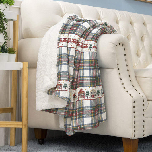 Coperta Plaid Pile Sherpa Invernale, Morbida Calda Coperta Pelosa  Doppio Lato Copertina Divano- Singola-150x190cm - Dis1-TreninoScozzese