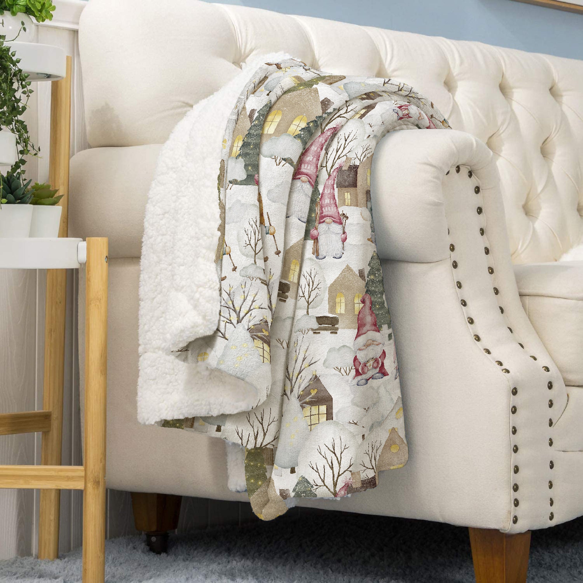 Coperta Plaid Pile Sherpa Invernale, Morbida Calda Coperta Pelosa  Doppio Lato Copertina Divano - Matrimoniale-190x200cm - Dis11-Gnomes