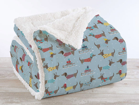 Coperta Plaid Pile Sherpa Invernale, Morbida Calda Coperta Pelosa  Doppio Lato Copertina Divano - Plaid-125x155cm - Dis3-Bassotti