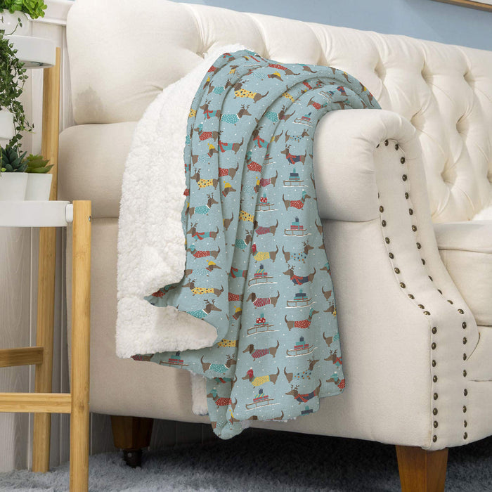 Coperta Plaid Pile Sherpa Invernale, Morbida Calda Coperta Pelosa  Doppio Lato Copertina Divano- Singola-150x190cm - Dis3-Bassotti