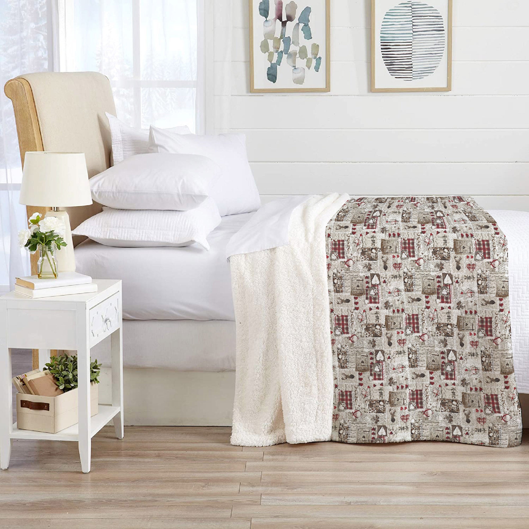 Coperta Plaid Pile Sherpa Invernale, Morbida Calda Coperta Pelosa  Doppio Lato Copertina Divano - Singola-150x190cm - Dis8-Deer