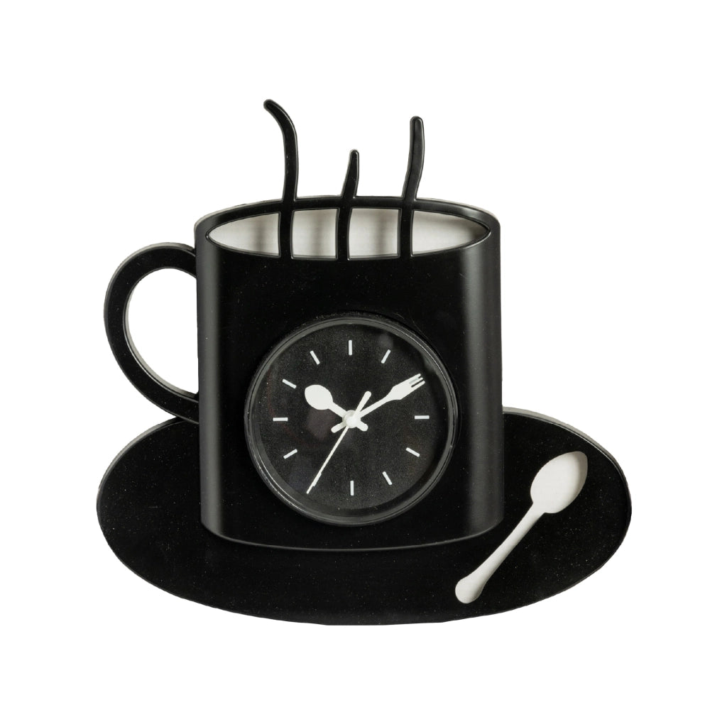 Orologio da Parete Tazza Caffè 29,5x29,5 cm Design Moderno Nero con Tazzina e Cucchiaino Decorativo per Cucina Bar Sala Colazione