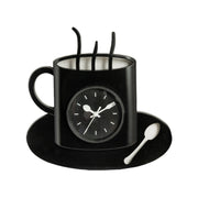 Orologio da Parete Tazza Caffè 29,5x29,5 cm Design Moderno Nero con Tazzina e Cucchiaino Decorativo per Cucina Bar Sala Colazione
