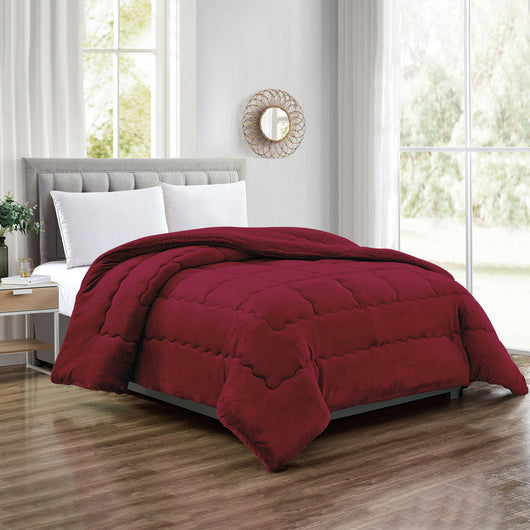 Trapunta Matrimoniale Velluto Retro In Sherpa Piumone Invernale Effetto Piuma 560 Gr/Mq Piumino Caldo Due Piazze Inverno Coperta Duck Friendly Bordeaux