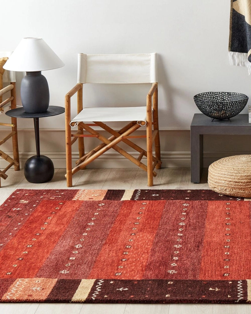 Tappeto Gabbeh rosso in lana con motivo natalizio fatto a mano 160 x 230 cm soggiorno camera da letto