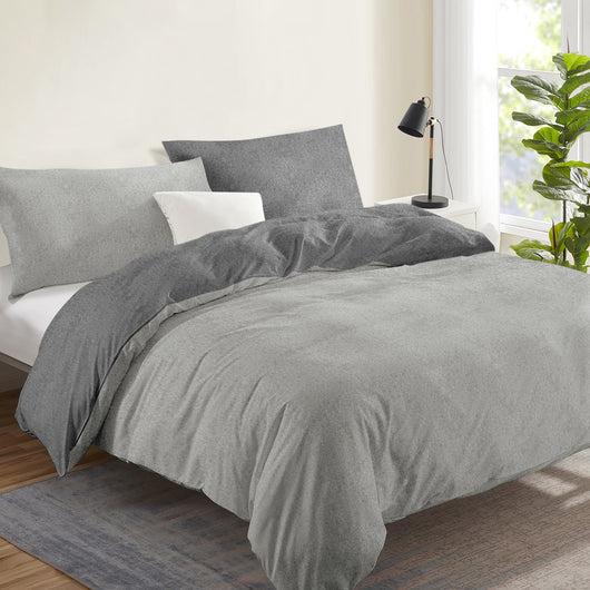 Copripiumino In Flanella Di Cotone Felpato Bicolore Sacco E Federe Bicolore Double Face Trattamento Antipilling No Pallini Effetto Tinto In Filo Morbido Caldo Inverno GrigioChiaro-GrigioScuro - Matrimoniale
