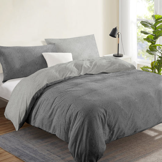 Copripiumino In Flanella Di Cotone Felpato Bicolore Sacco E Federe Bicolore Double Face Trattamento Antipilling No Pallini Effetto Tinto In Filo Morbido Caldo Inverno GrigioChiaro-GrigioScuro - Matrimoniale