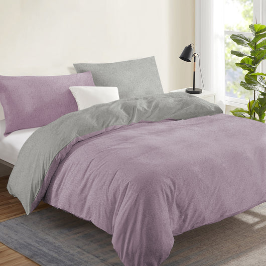 Copripiumino In Flanella Di Cotone Felpato Bicolore Sacco E Federe Bicolore Double Face Trattamento Antipilling No Pallini Effetto Tinto In Filo Morbido Caldo Inverno Rosa-Grigio - Una Piazza e mezza