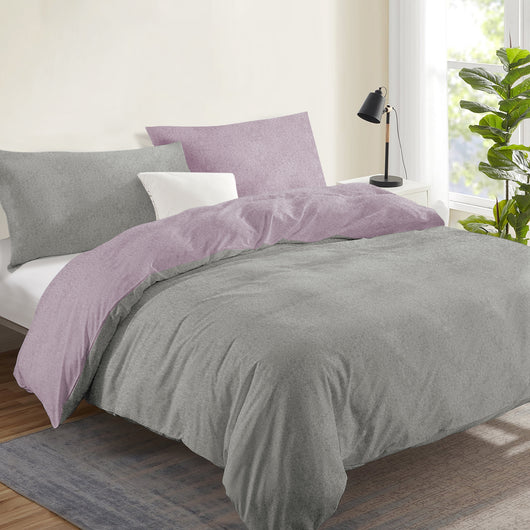 Copripiumino In Flanella Di Cotone Felpato Bicolore Sacco E Federe Bicolore Double Face Trattamento Antipilling No Pallini Effetto Tinto In Filo Morbido Caldo Inverno Rosa-Grigio - Una Piazza e mezza