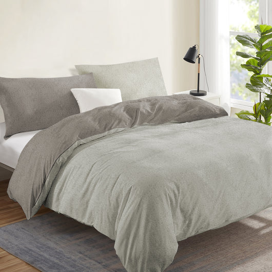 Copripiumino In Flanella Di Cotone Felpato Bicolore Sacco E Federe Bicolore Double Face Trattamento Antipilling No Pallini Effetto Tinto In Filo Morbido Caldo Inverno Tortora-Crema - Matrimoniale