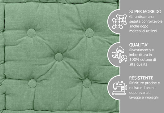 6 Pezzi Cuscini Sedia Quadrati Alti Mattonella Trapuntati 40x40 Cm Altezza 6 Cm Cuscino Spesso Cucina Interno Esterno Coprisedia Cuscino Da Pavimento Con Maniglia  Salvia