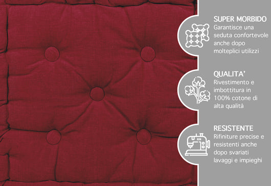 6 Pezzi Cuscini Sedia Quadrati Alti Mattonella Trapuntati 40x40 Cm Altezza 6 Cm Cuscino Spesso Cucina Interno Esterno Coprisedia Cuscino Da Pavimento Con Maniglia  Bordeaux