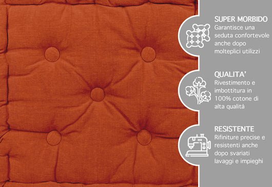 6 Pezzi Cuscini Sedia Quadrati Alti Mattonella Trapuntati 40x40 Cm Altezza 6 Cm Cuscino Spesso Cucina Interno Esterno Coprisedia Cuscino Da Pavimento Con Maniglia  Rust