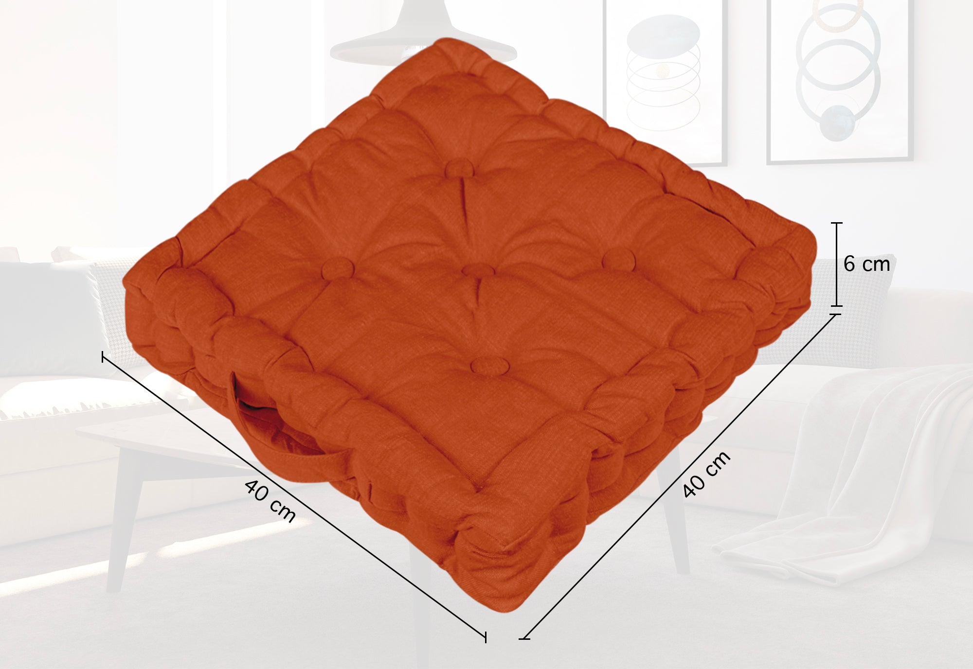 6 Pezzi Cuscini Sedia Quadrati Alti Mattonella Trapuntati 40x40 Cm Altezza 6 Cm Cuscino Spesso Cucina Interno Esterno Coprisedia Cuscino Da Pavimento Con Maniglia  Rust