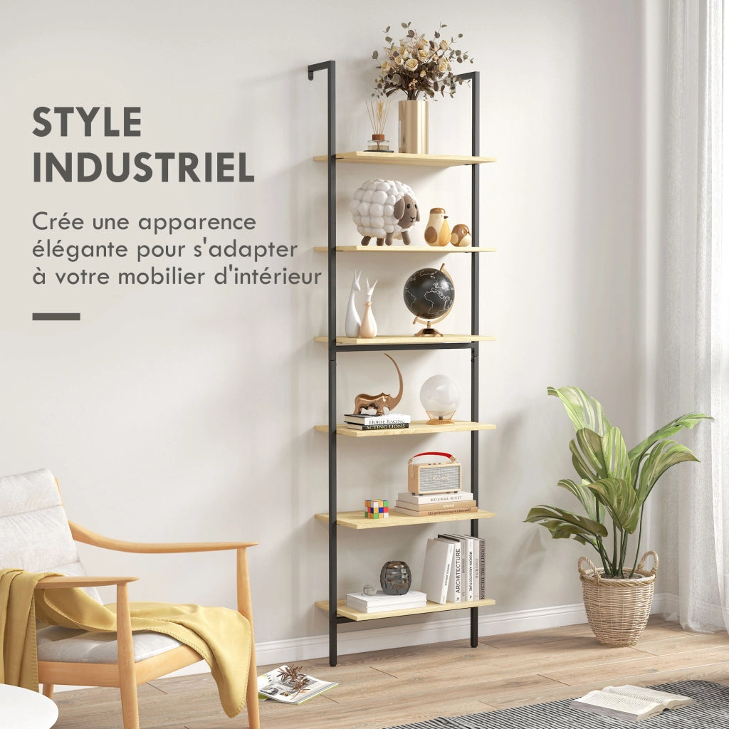Libreria a scala murale 6 ripiani stile industriale ¨C Minimal ¨C nero acciaio 60x30x206 cm