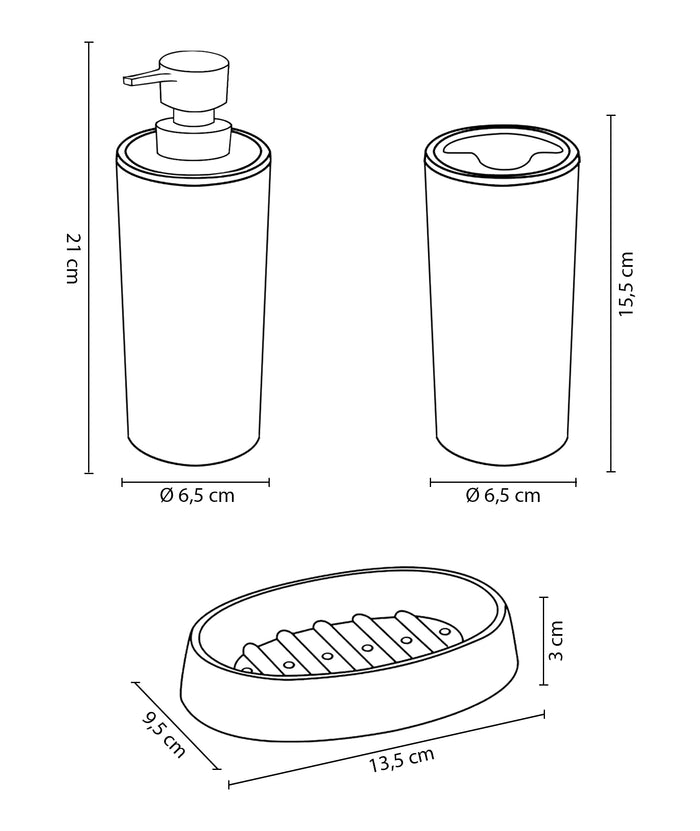 Set Completo Accessori Bagno 5 Pezzi Design Moderno In Plastica Incluso Cestino Pattumiera,Dispenser Sapone Portascopino Con Scopino Incluso ,PortaSaponetta,Porta Spazzolini - Beige