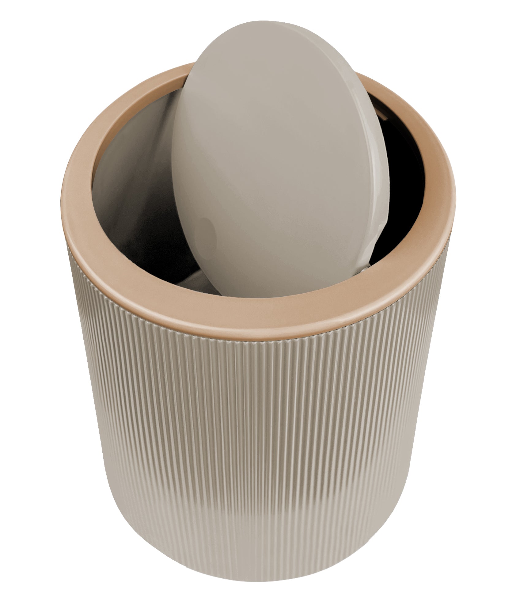 Set Completo Accessori Bagno 5 Pezzi Design Moderno In Plastica Incluso Cestino Pattumiera,Dispenser Sapone Portascopino Con Scopino Incluso ,PortaSaponetta,Porta Spazzolini - Beige