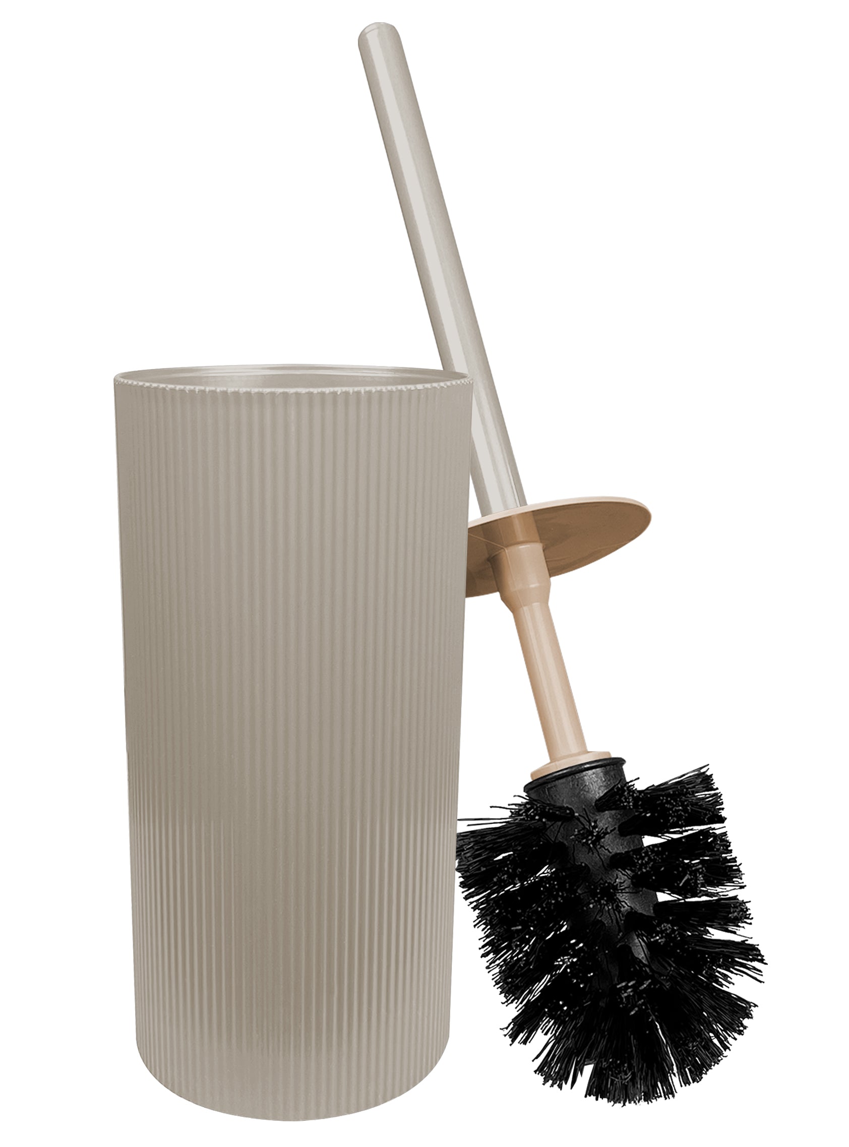 Set Completo Accessori Bagno 5 Pezzi Design Moderno In Plastica Incluso Cestino Pattumiera,Dispenser Sapone Portascopino Con Scopino Incluso ,PortaSaponetta,Porta Spazzolini - Beige