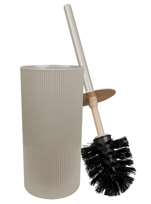 Set Completo Accessori Bagno 5 Pezzi Design Moderno In Plastica Incluso Cestino Pattumiera,Dispenser Sapone Portascopino Con Scopino Incluso ,PortaSaponetta,Porta Spazzolini - Beige